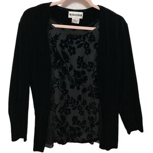 Joan Leslie Black Stretch Velvet solid top layer w floral shell under EUC 0849